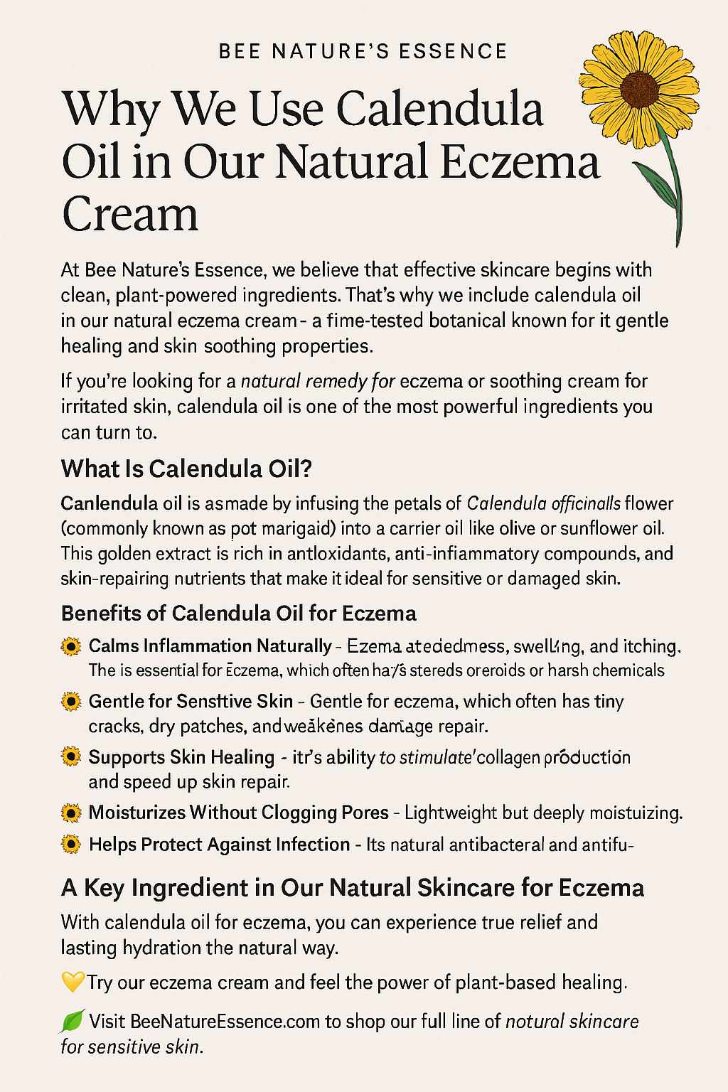 Why We Use Calendula Oil in Our Natural Eczema Cream - Bee Nature's Essence