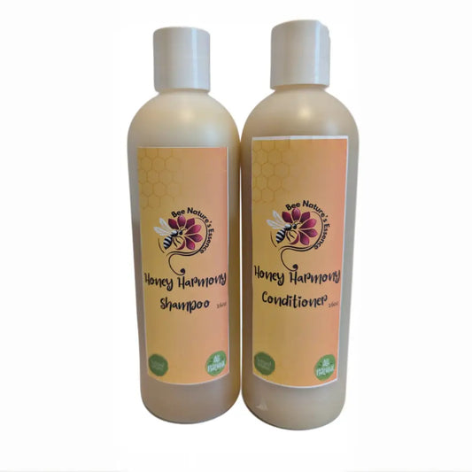 Two Honey Harmony shampoo and conditioner 16oz bottles from the Divine Skincare Bundle by Osasere Imghodor