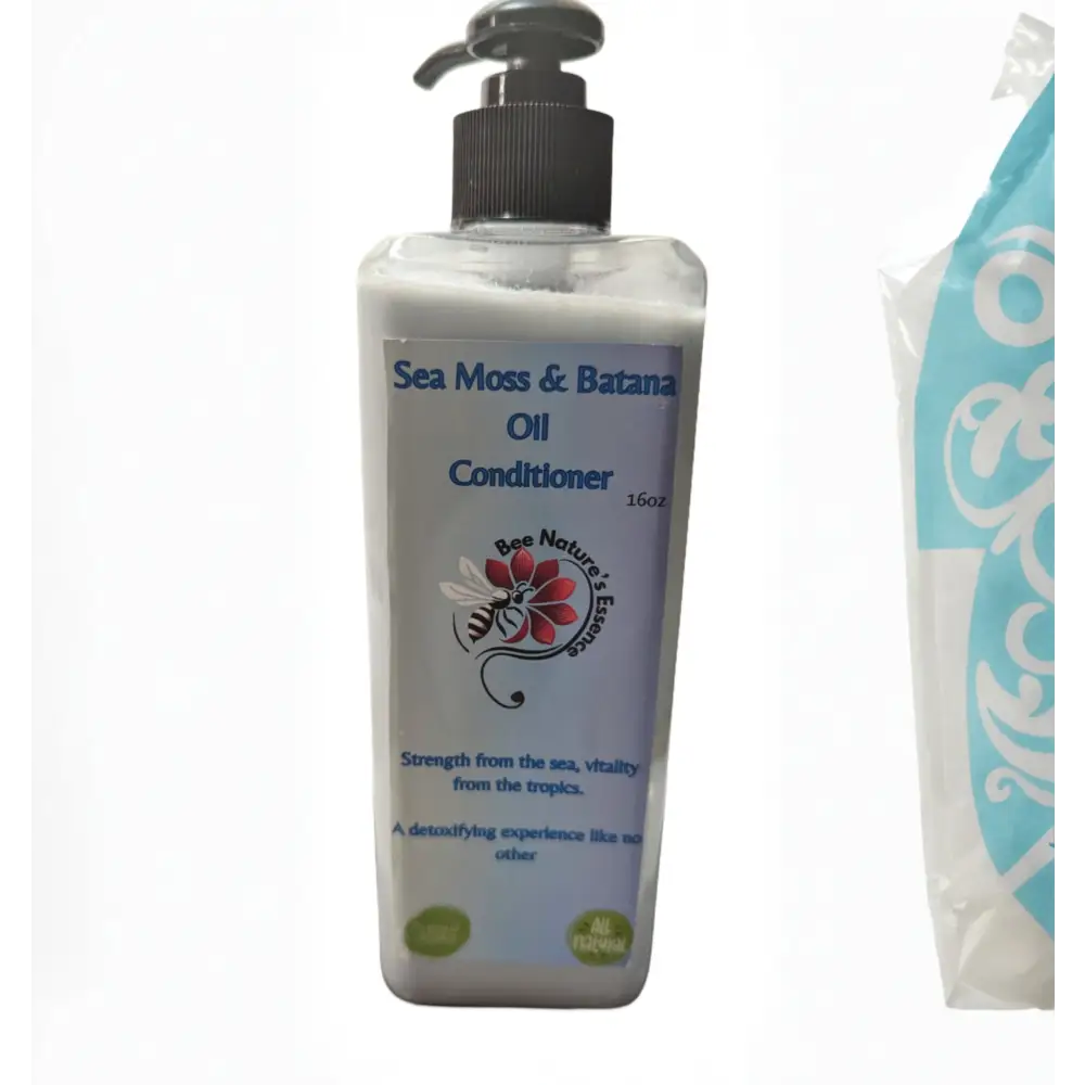 White plastic bottle of Sea Moss & Benzoin Oil Conditioner from Luxurious Hair Bundle